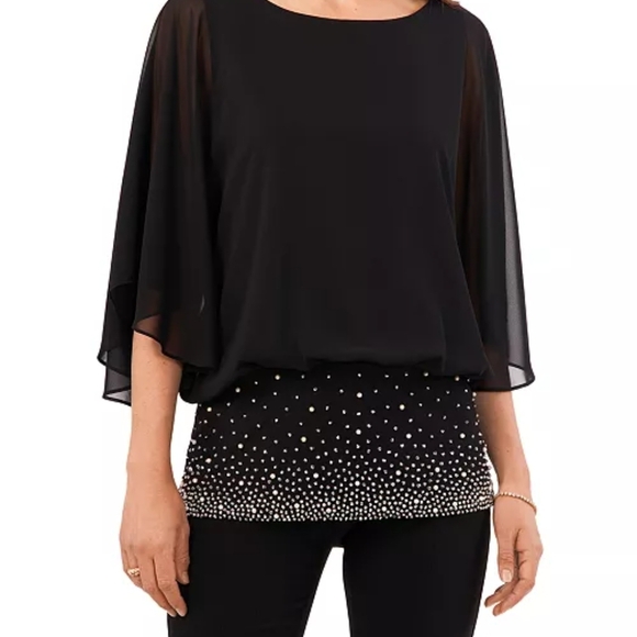 MSK Women's Beaded-Band Blouson-Overlay 3/4-Sleeve Top Size Medium - Picture 1 of 6